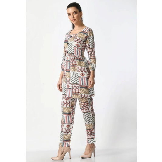 Generic Women's Casual Crepe 3-4th Sleeves Cord Set (White)