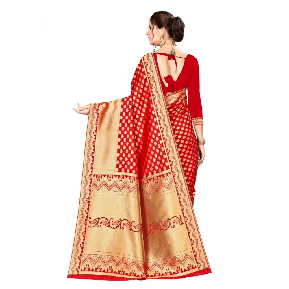 Women's Banarasi silk Saree with Blouse (Red, 5-6mtr)