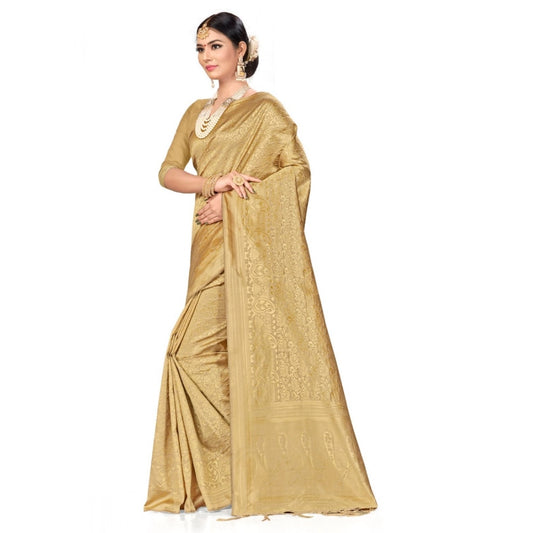 Women's Banarasi Silk Saree (Cream, 5-6mtrs)