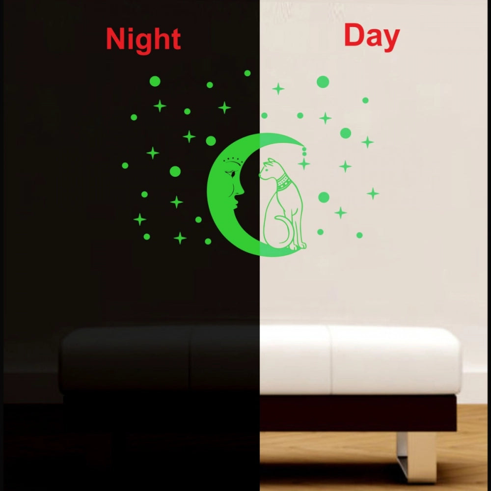 Green Galaxy Of Stars With Moon Radium Night Glow Wall Sticker