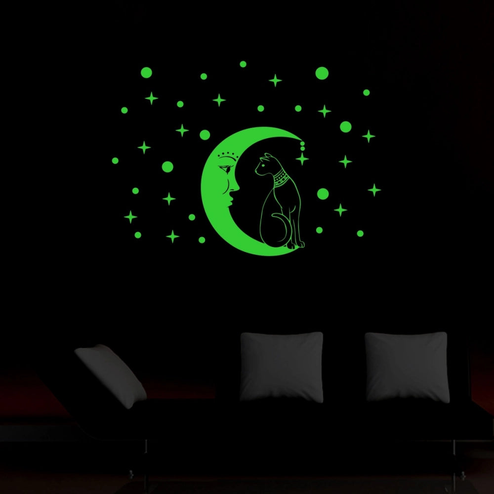 Green Galaxy Of Stars With Moon Radium Night Glow Wall Sticker