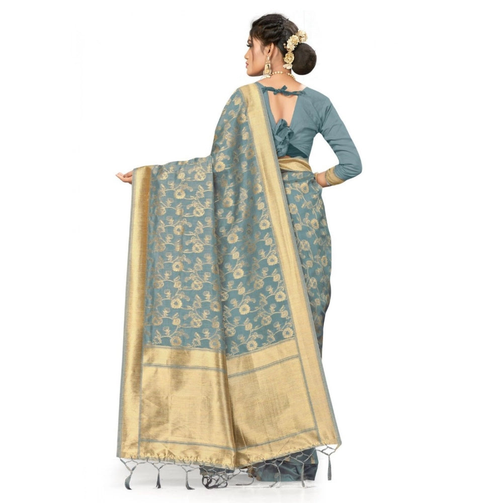 Women's Banarasi (Spun Cotton) Saree (Grey,5-6 Mtrs)