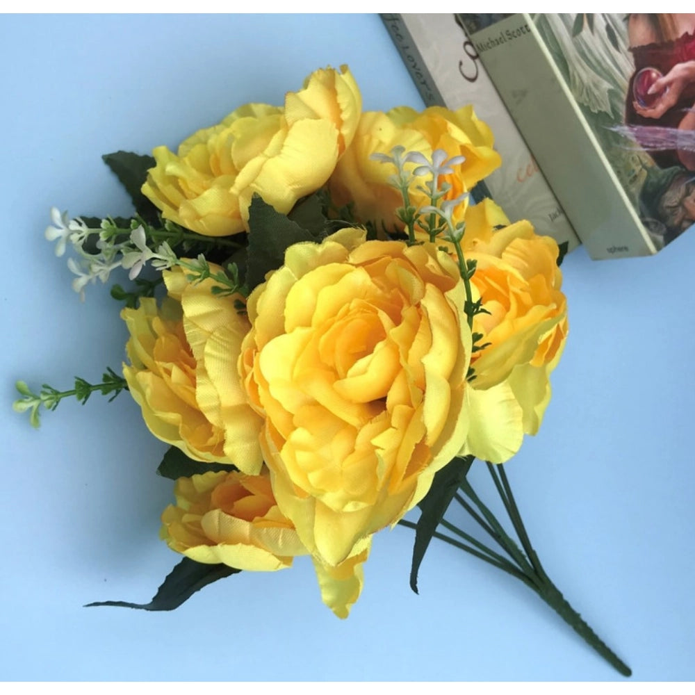 Artificial Flowers Bunch Bouquet Of 7 Poppy Flowers For Home Decoration (Yellow, Material:Silk, Polyester)