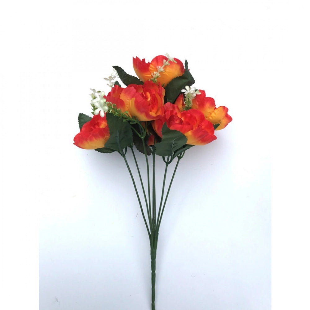 Artificial Flowers Bunch Bouquet Of 7 Poppy Flowers For Home Decoration (Orange, Material:Silk, Polyester)