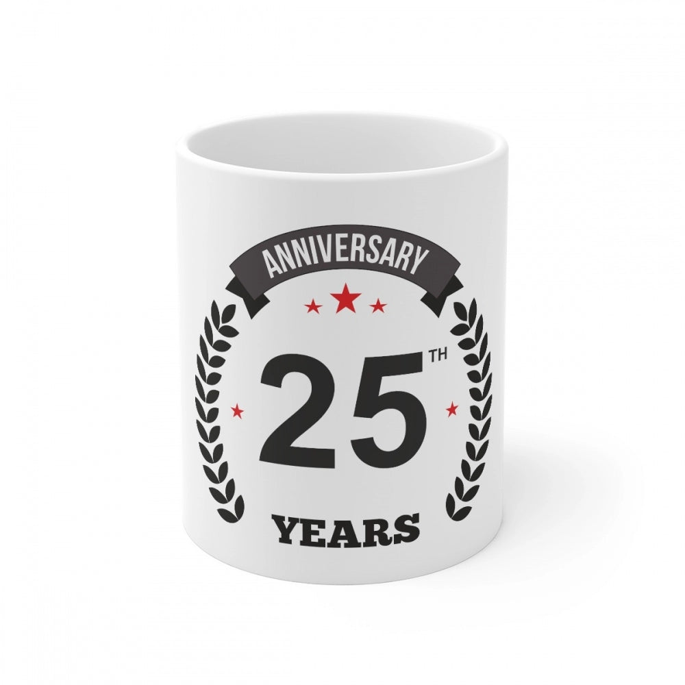 Ceramic 25th Anniversary Printed Coffee Mug (Color: White, Capacity:330ml)