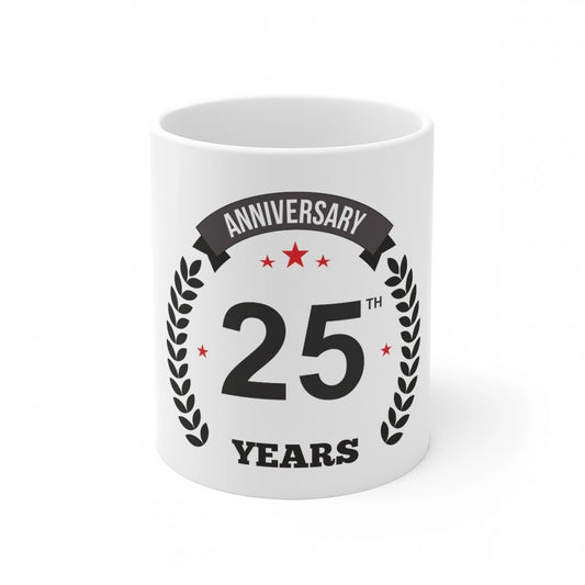 Ceramic 25th Anniversary Printed Coffee Mug (Color: White, Capacity:330ml)