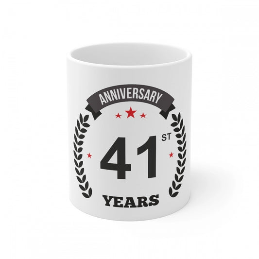 Ceramic 41st Anniversary Printed Coffee Mug (Color: White, Capacity:330ml)