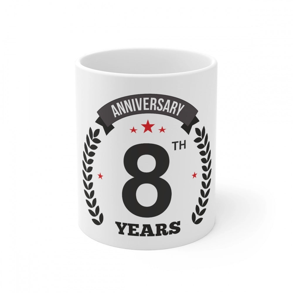 Ceramic 8th Anniversary Printed Coffee Mug (Color: White, Capacity:330ml)