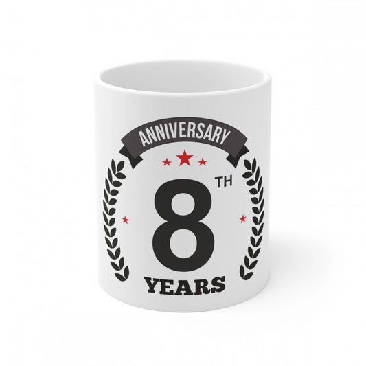Ceramic 8th Anniversary Printed Coffee Mug (Color: White, Capacity:330ml)