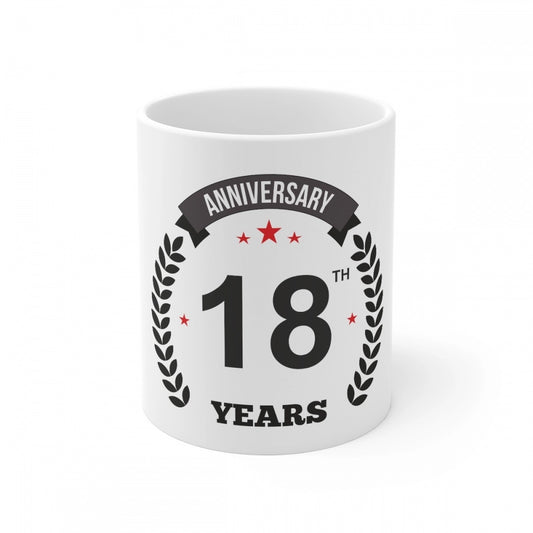 Ceramic 18th Anniversary Printed Coffee Mug (Color: White, Capacity:330ml)