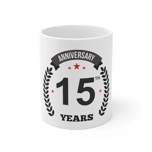 Ceramic 15th Anniversary Printed Coffee Mug (Color: White, Capacity:330ml)