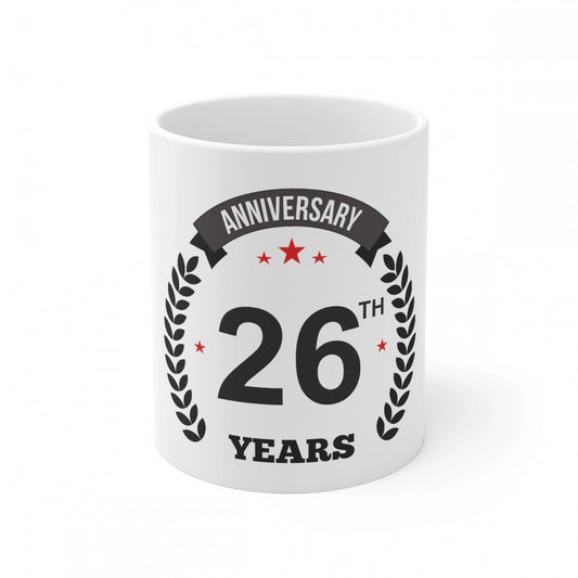 Ceramic 26th Anniversary Printed Coffee Mug (Color: White, Capacity:330ml)