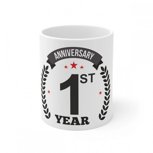 Ceramic 1st Anniversary Printed Coffee Mug (Color: White, Capacity:330ml)