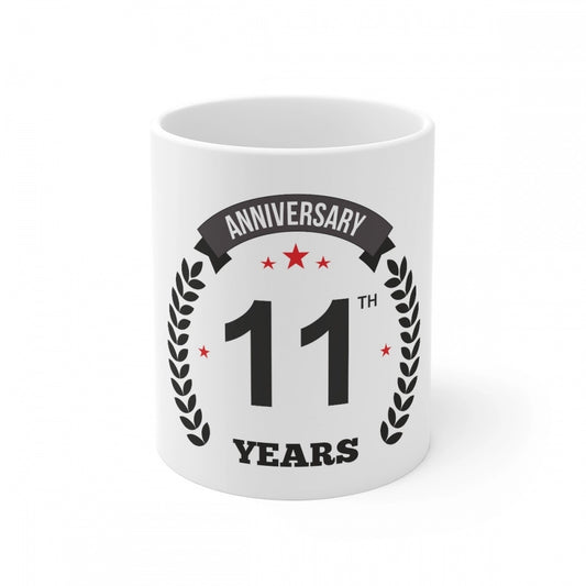 Ceramic 11th Anniversary Printed Coffee Mug (Color: White, Capacity:330ml)
