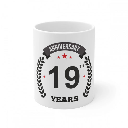 Ceramic 19th Anniversary Printed Coffee Mug (Color: White, Capacity:330ml)