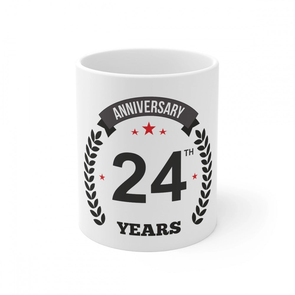 Ceramic 24th Anniversary Printed Coffee Mug (Color: White, Capacity:330ml)