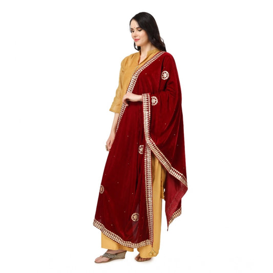 Generic Women's Velvet Gotta Patti Dupatta (Maroon, Length: 2.25 to 2.50 Mtr)