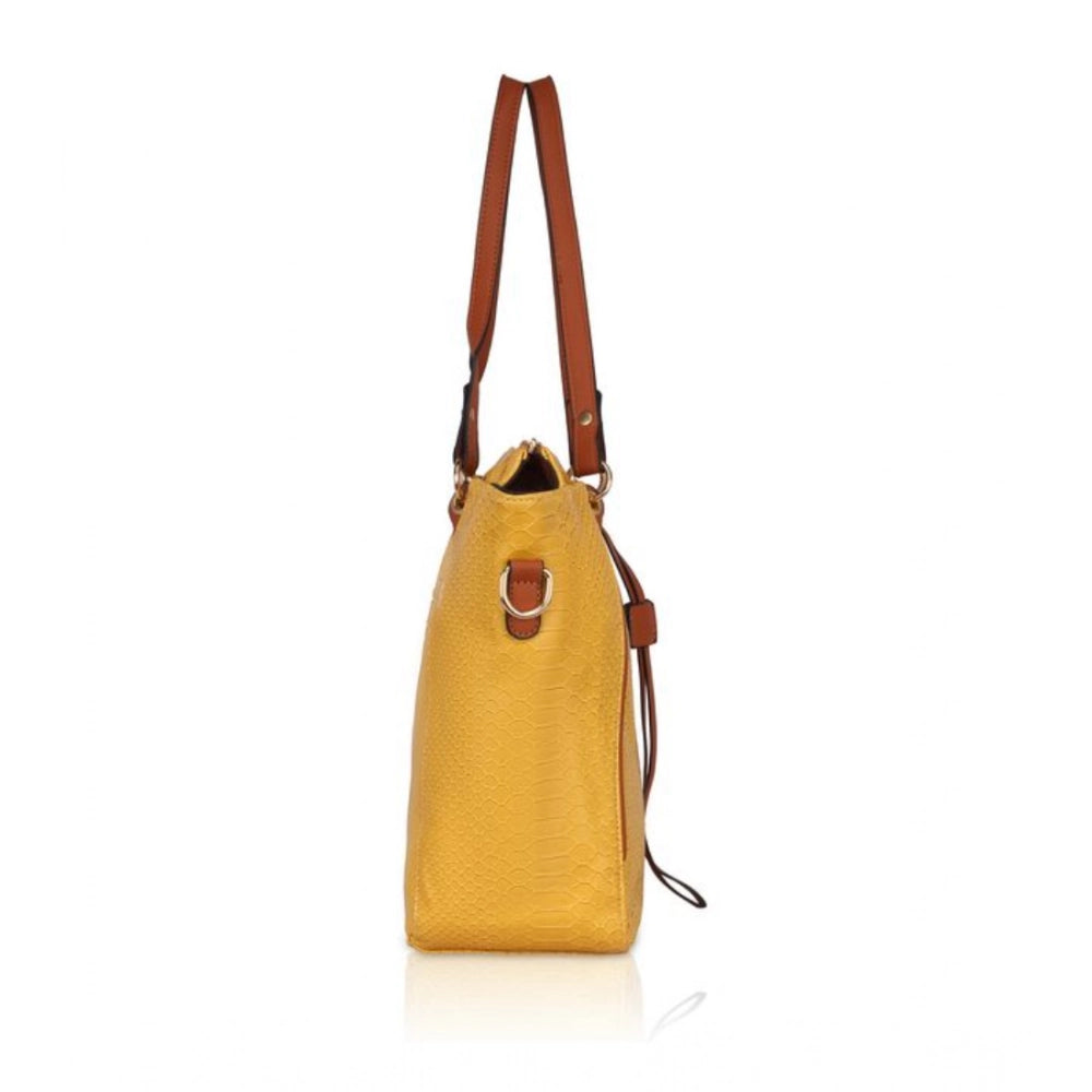 Women's Faux Leather Textured Tote Bag (Yellow)