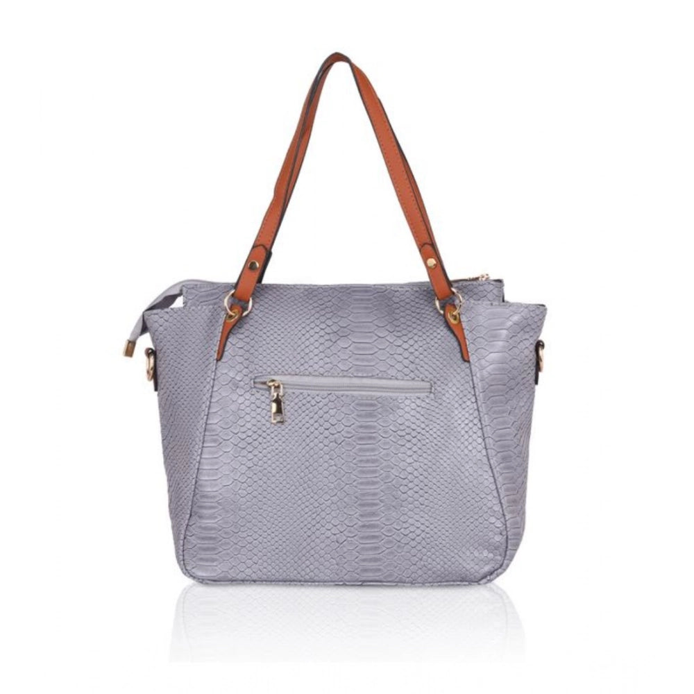 Women's Faux Leather Textured Tote Bag (Grey)