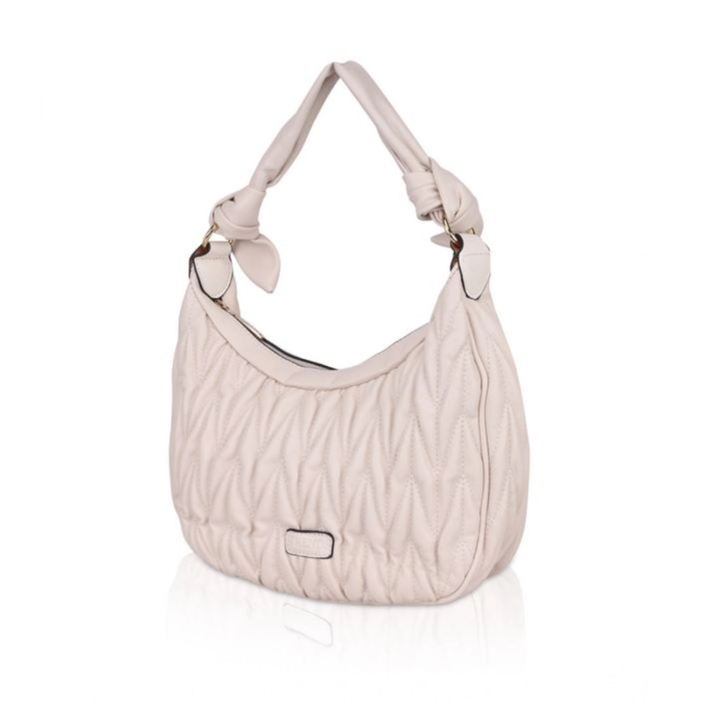 Women's Faux Leather Textured Handbag (Beige White)