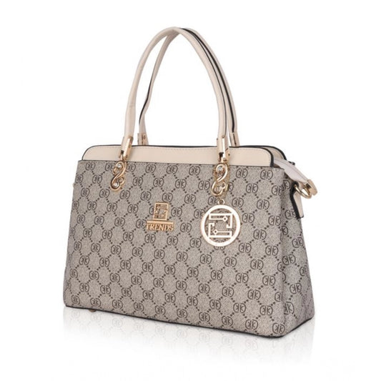 Women's Faux Leather Printed Handbag (Beige)