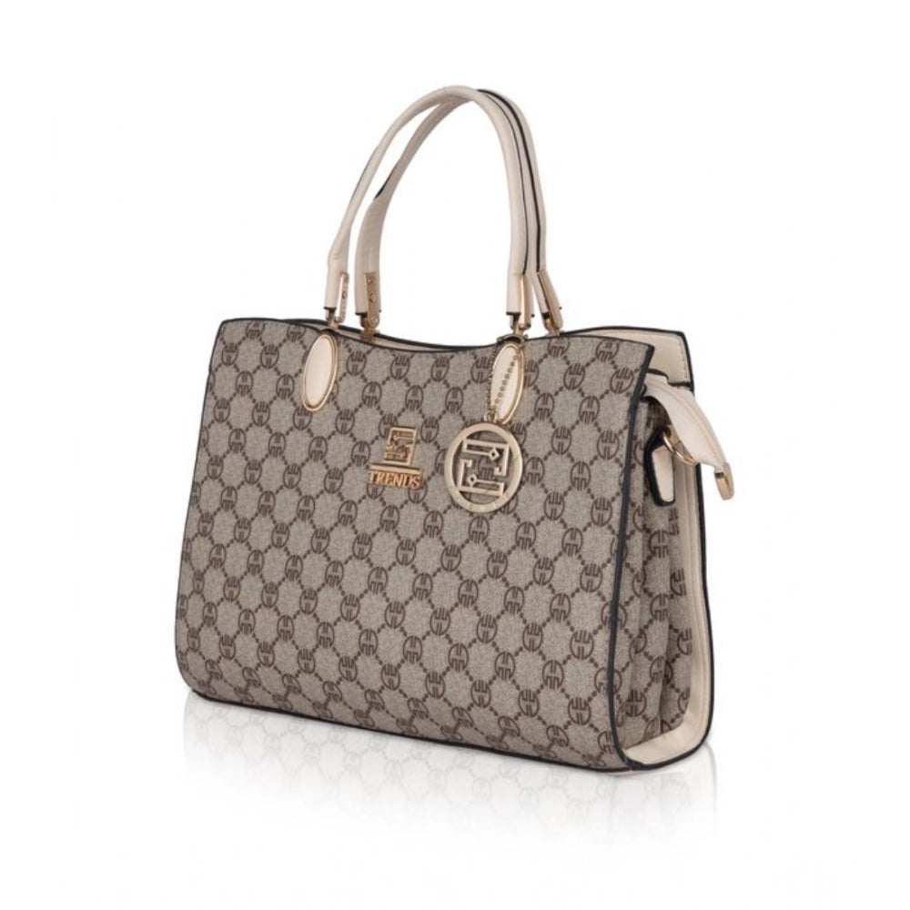 Women's Faux Leather Printed Handbag (Beige)