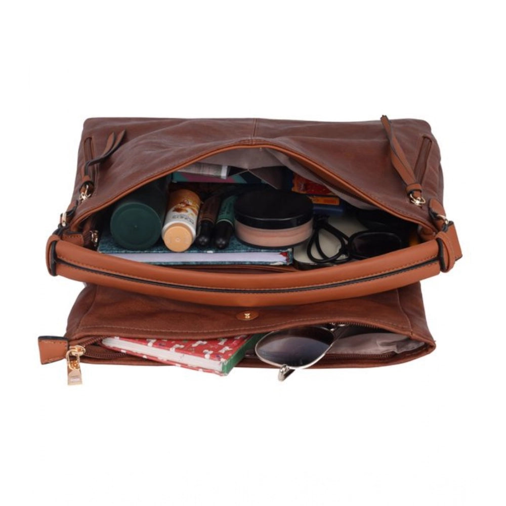 Women's Faux Leather Solid Sling Bag (Brown)