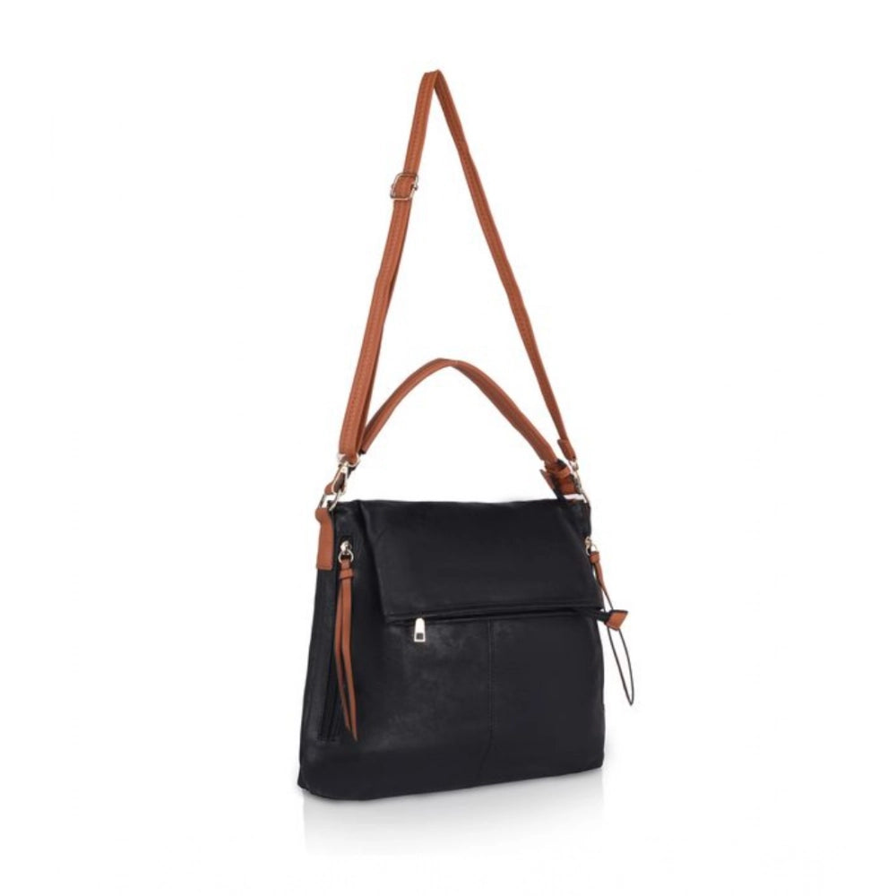Women's Faux Leather Solid Sling Bag (Black)
