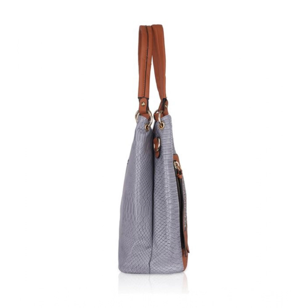 Women's Faux Leather Textured Tote Bag (Blue)