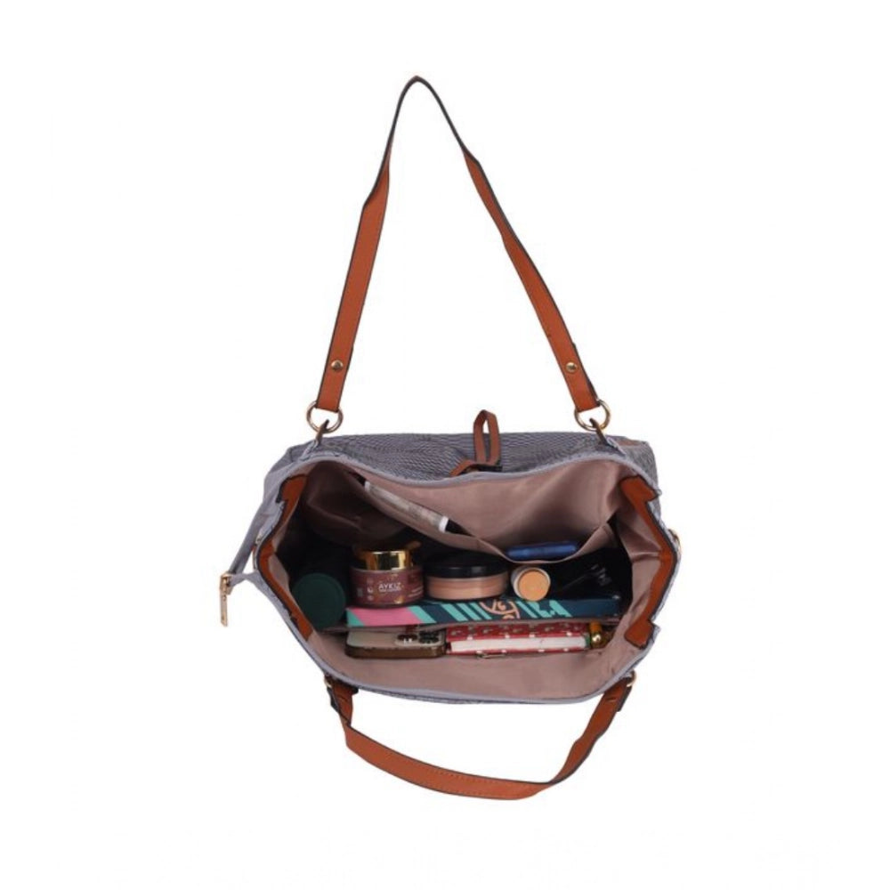 Women's Faux Leather Textured Tote Bag (Grey)