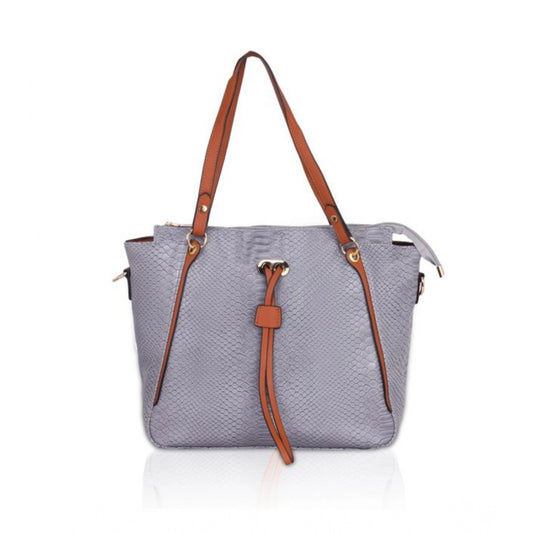 Women's Faux Leather Textured Tote Bag (Grey)