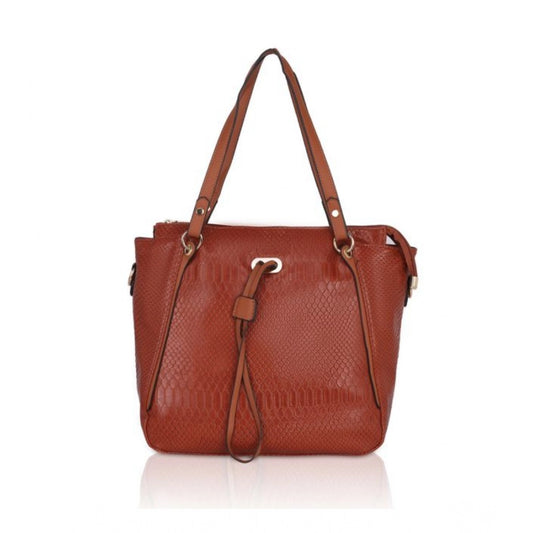 Women's Faux Leather Textured Tote Bag (Brown)