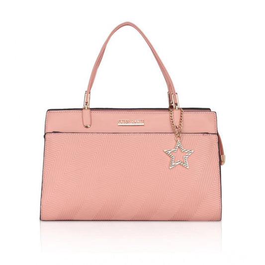 Women's Faux Leather Textured Adjustable Long Belt Handbag (Pink)