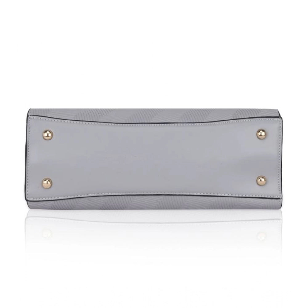 Women's Faux Leather Textured Adjustable Long Belt Handbag (Grey)