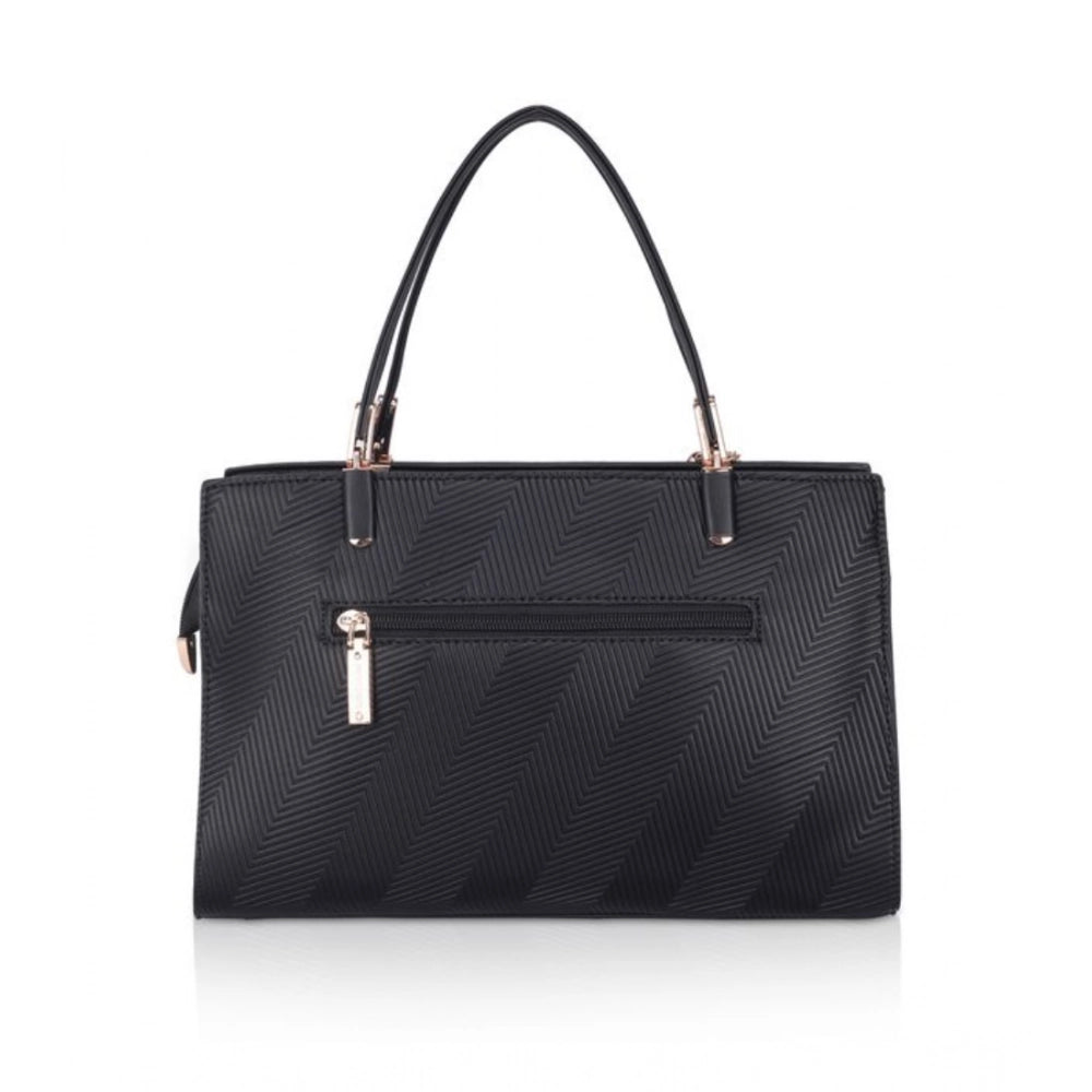 Women's Faux Leather Textured Adjustable Long Belt Handbag (Black)