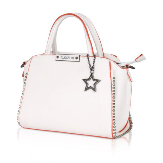 Women's Faux Leather Metal Beads Handbag (White)