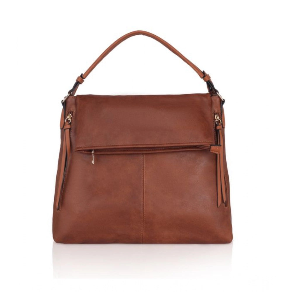 Women's Faux Leather Solid Sling Bag (Brown)