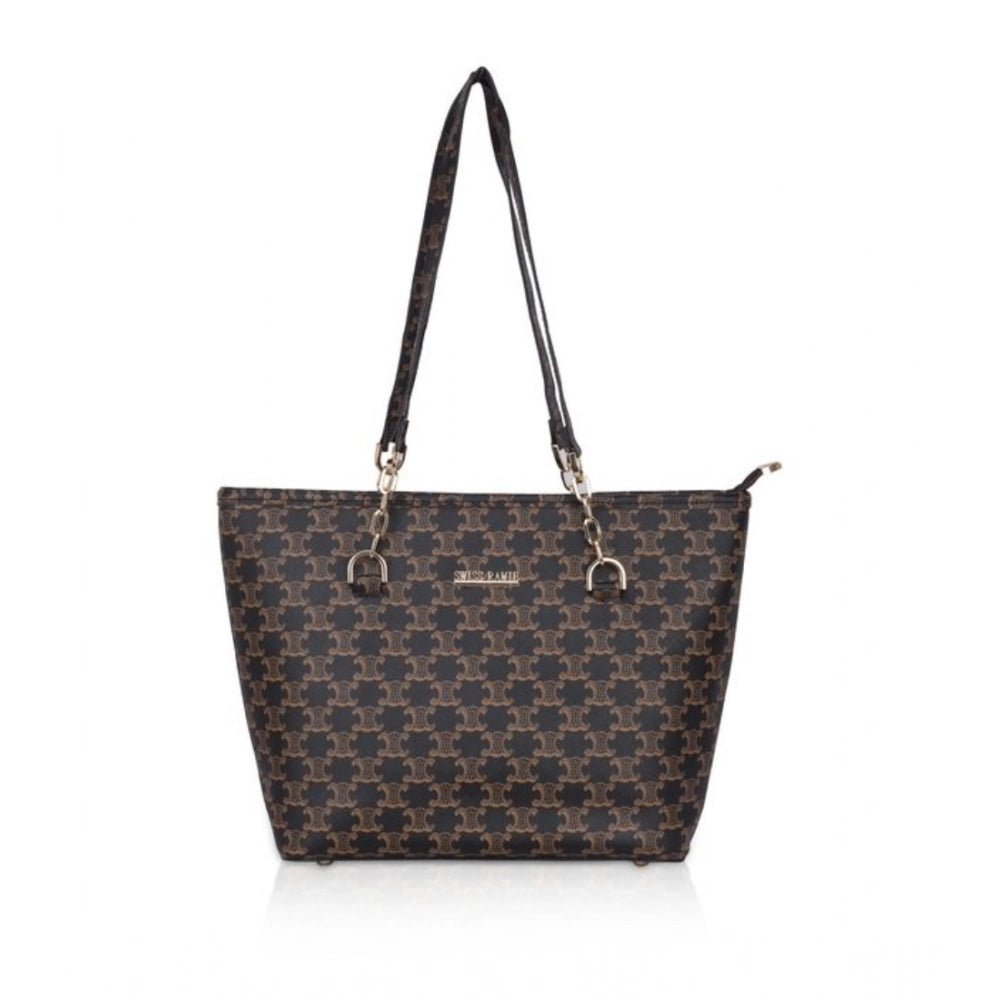 Women's Faux Leather Printed Tote Bag (Brown)