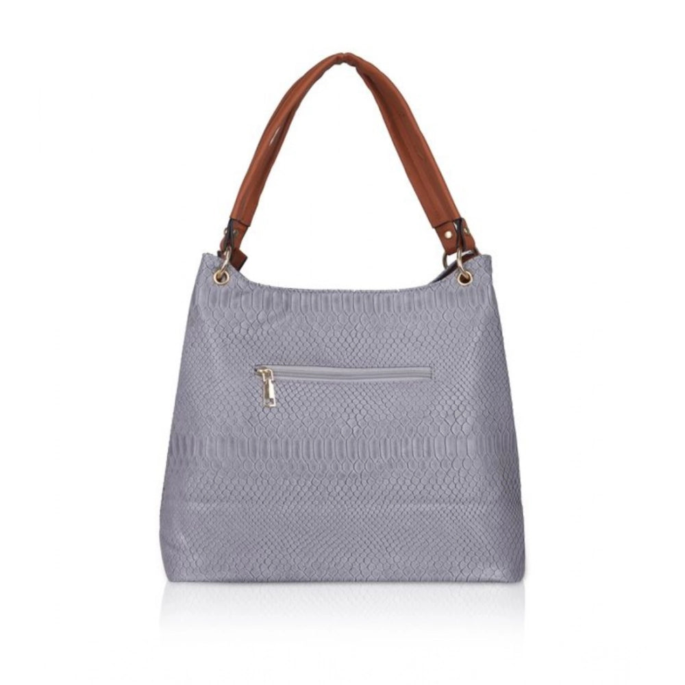 Women's Faux Leather Textured Tote Bag (Blue)