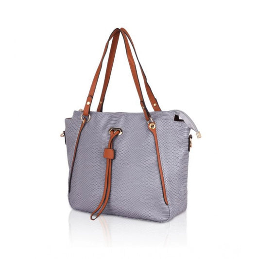 Women's Faux Leather Textured Tote Bag (Grey)