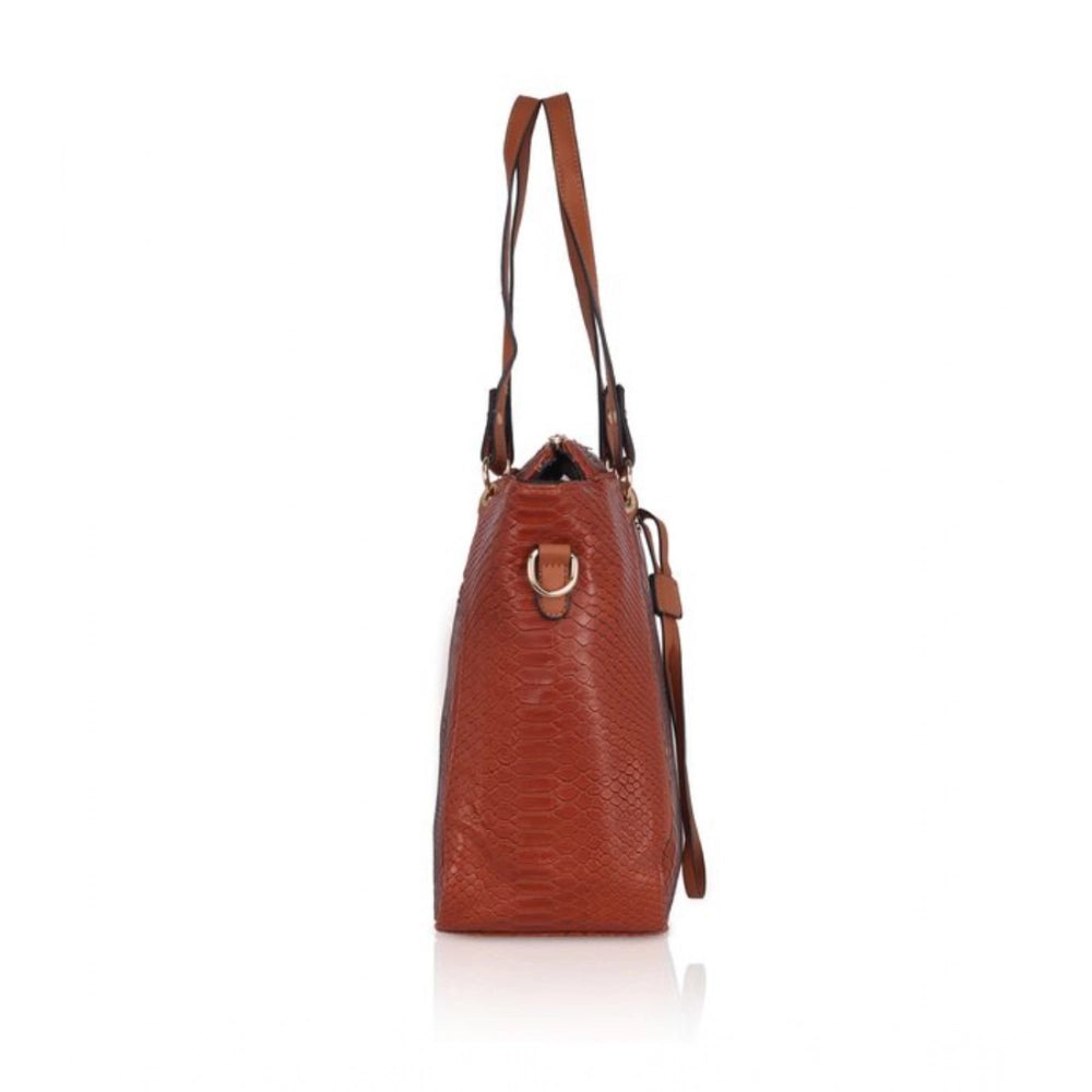 Women's Faux Leather Textured Tote Bag (Brown)