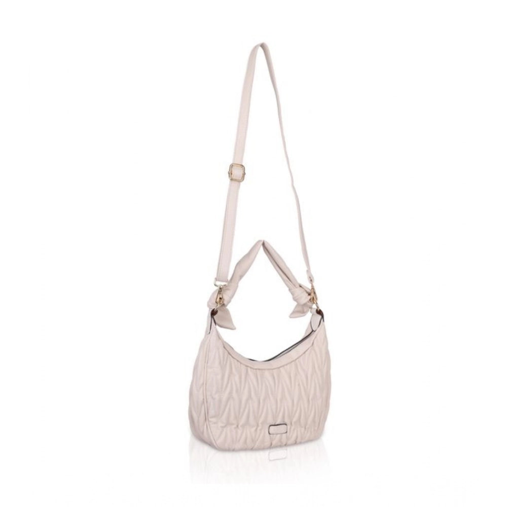 Women's Faux Leather Textured Handbag (Beige White)