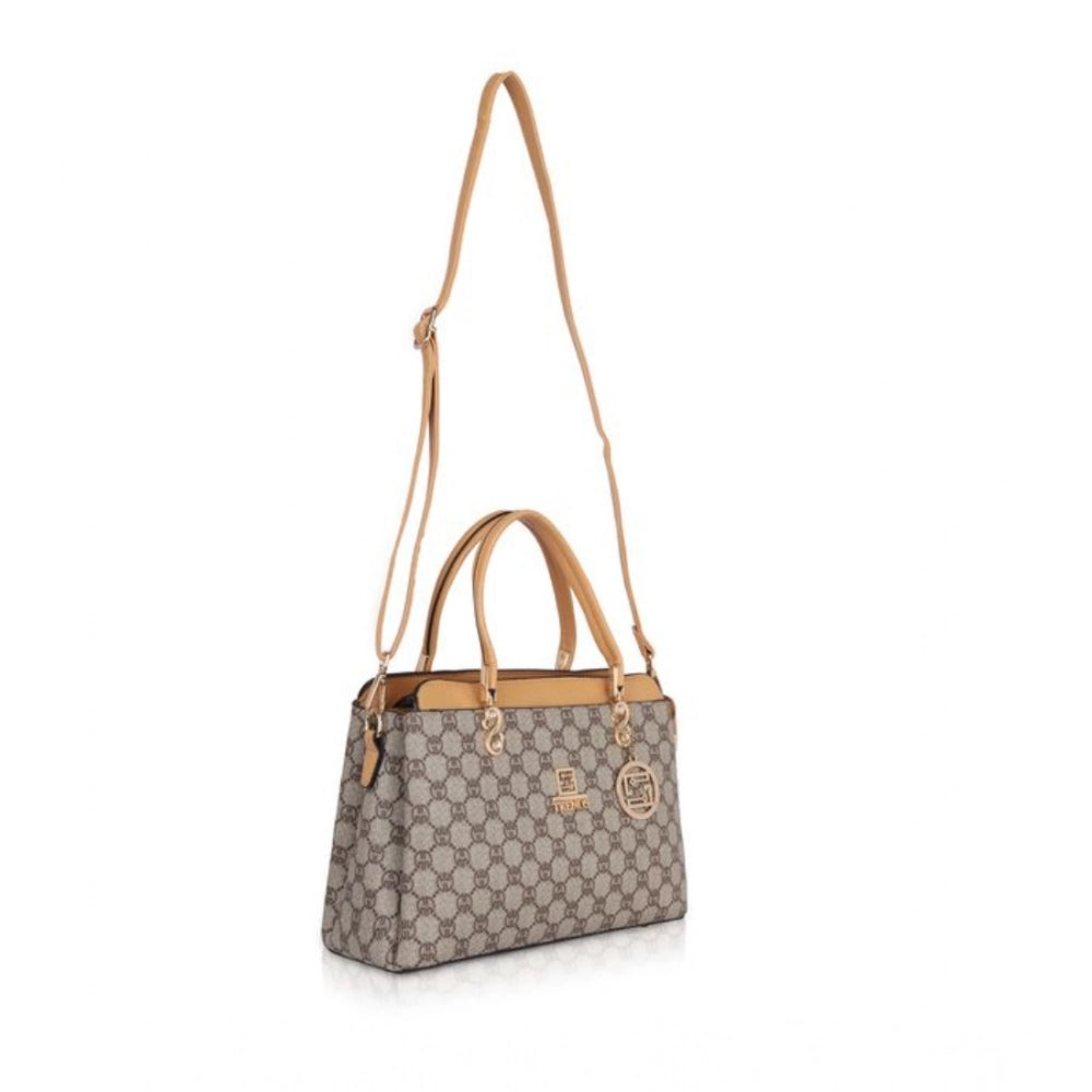 Women's Faux Leather Printed Handbag (Camel)