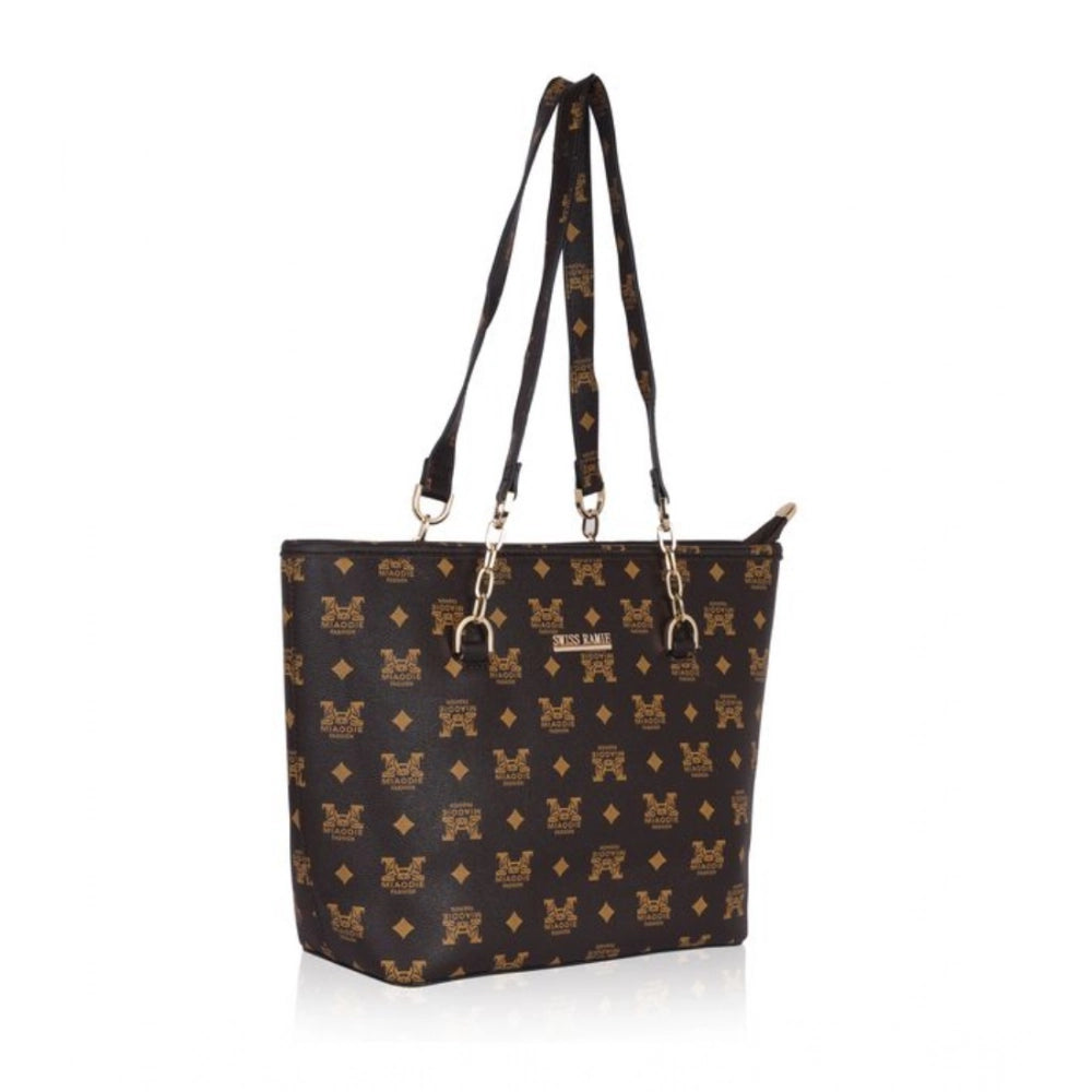 Women's Faux Leather Printed Tote Bag (Brown)