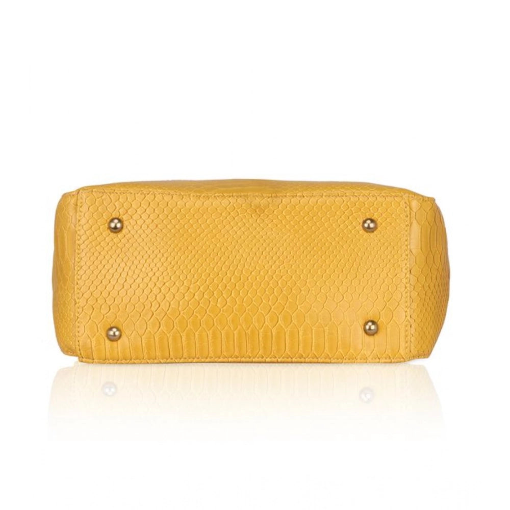 Women's Faux Leather Textured Tote Bag (Yellow)