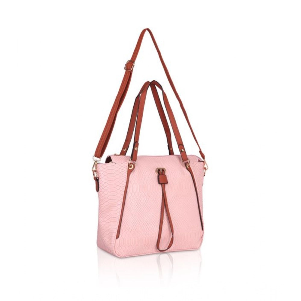 Women's Faux Leather Textured Tote Bag (Pink)