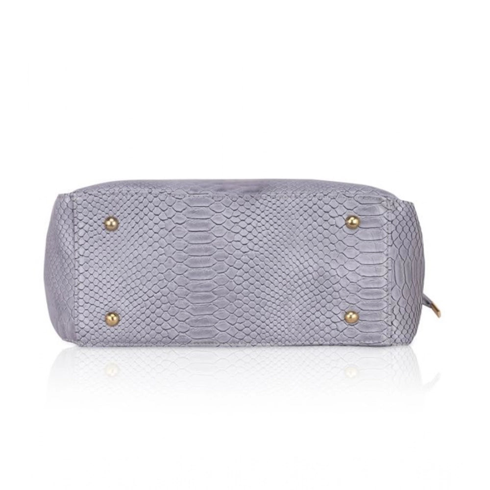 Women's Faux Leather Textured Tote Bag (Grey)