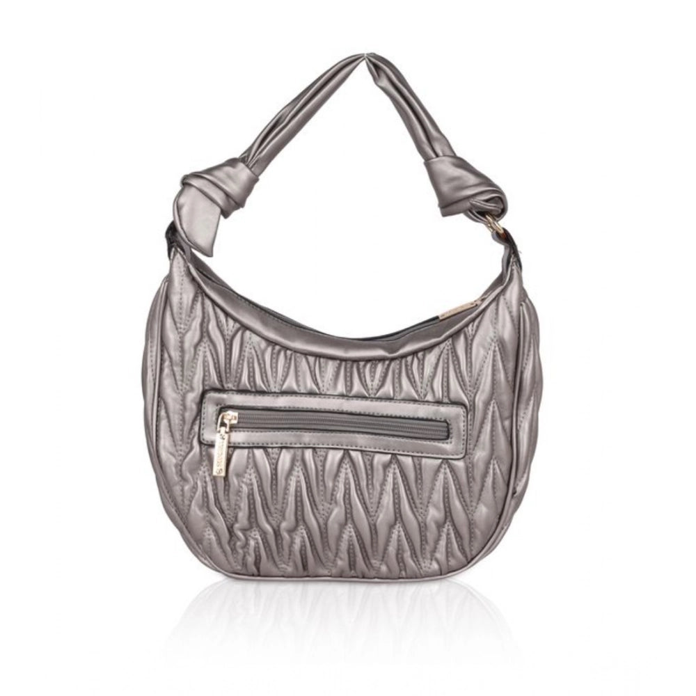 Women's Faux Leather Textured Handbag (Silver Grey)