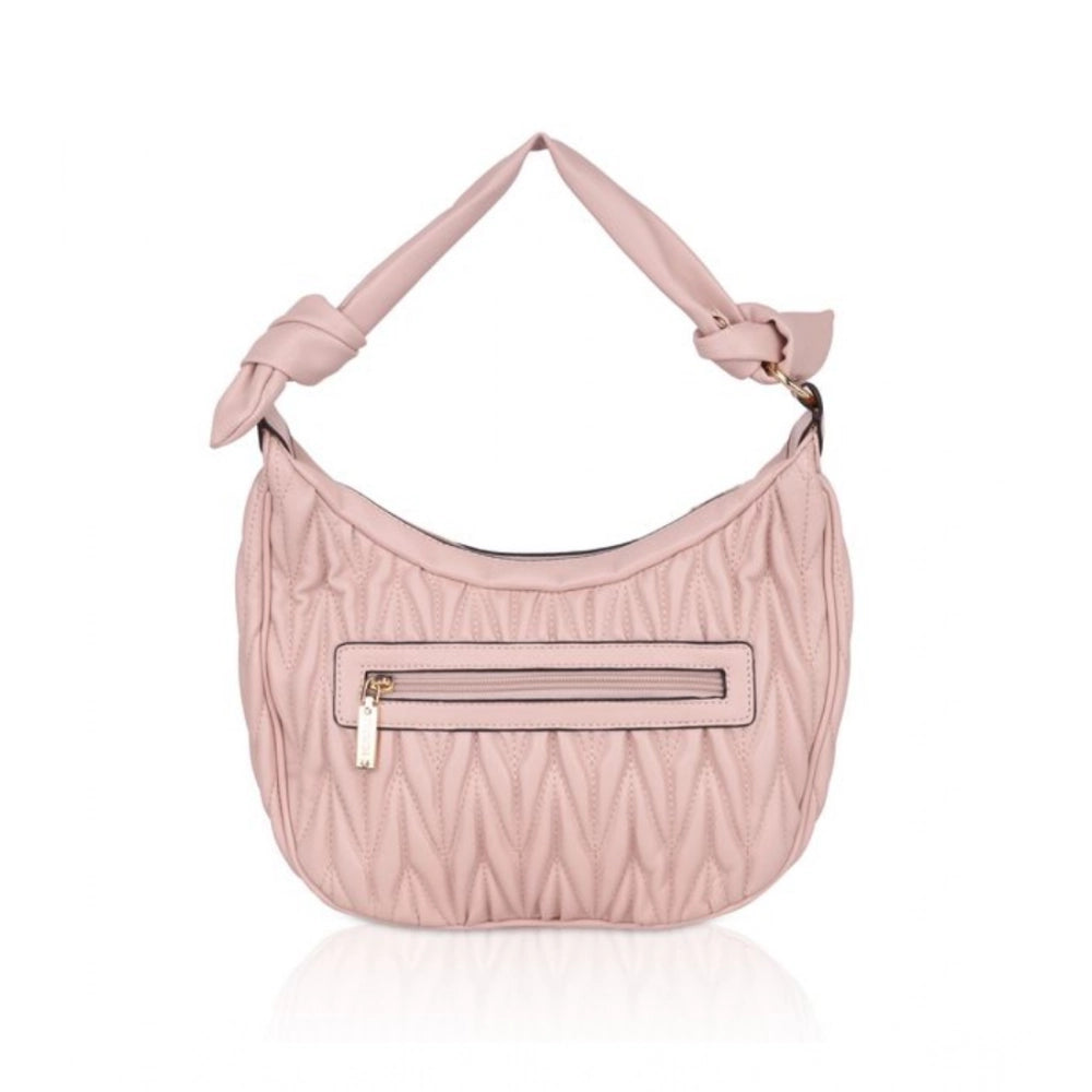 Women's Faux Leather Textured Handbag (Pink)