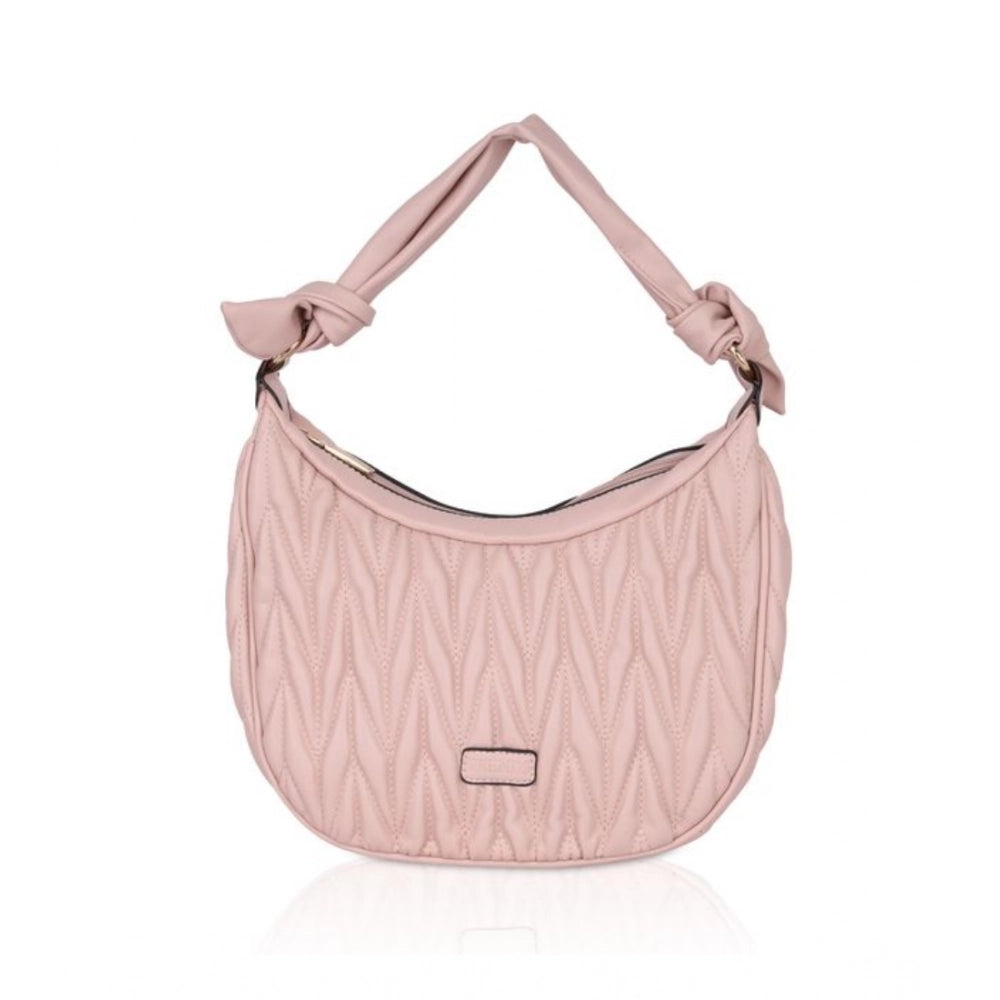 Women's Faux Leather Textured Handbag (Pink)